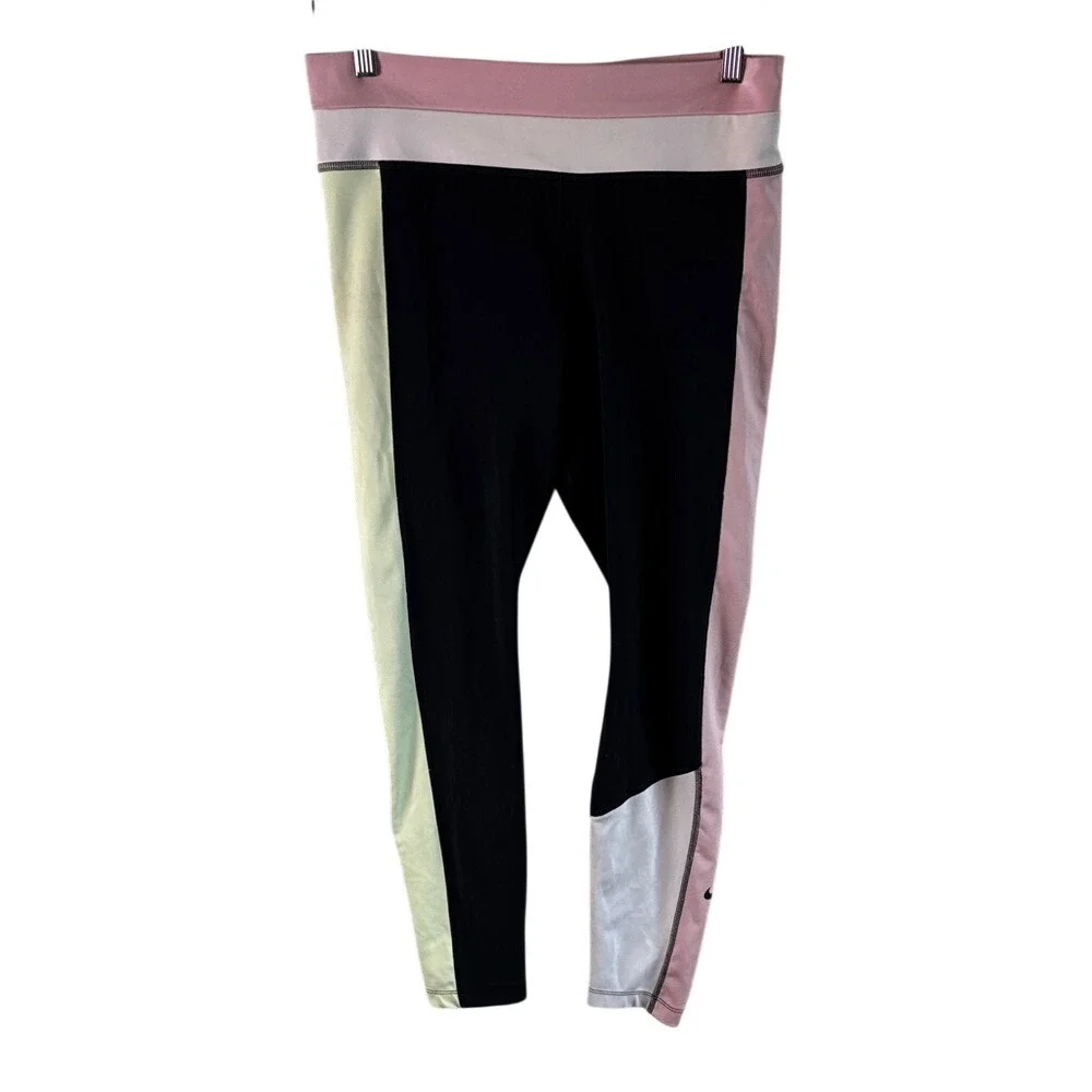 Nike Dri-FIT Leggings Black Pink White L Colorblock Active Tights Consign